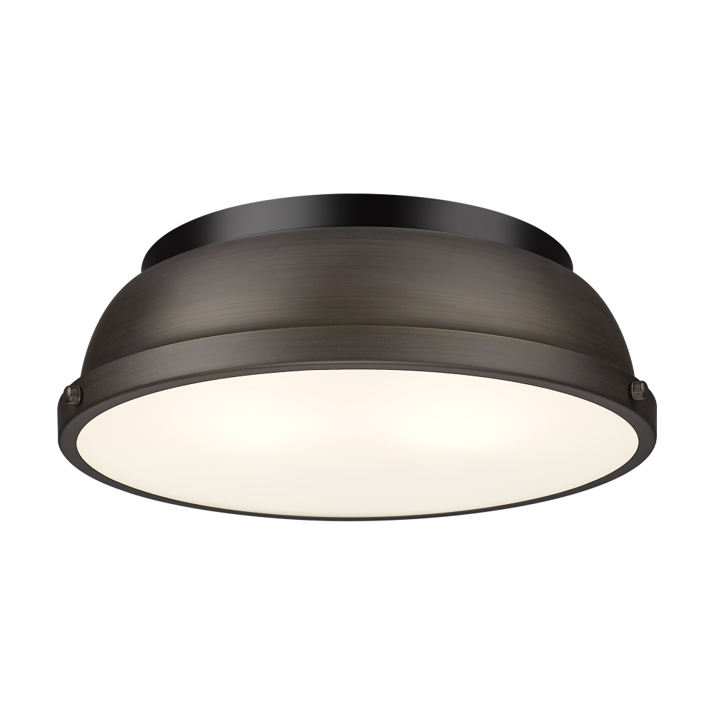 Yep by Golden Lighting Duncan 2-light Flush Mount in Matte Black and Rubbed Bronze shade